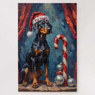 Doberman Balancing Act Christmas Candy Cane Hat Jigsaw Puzzle