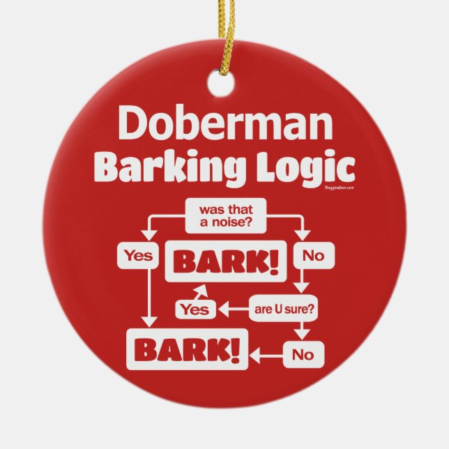 Doberman Barking Logic Ceramic Ornament (Front)