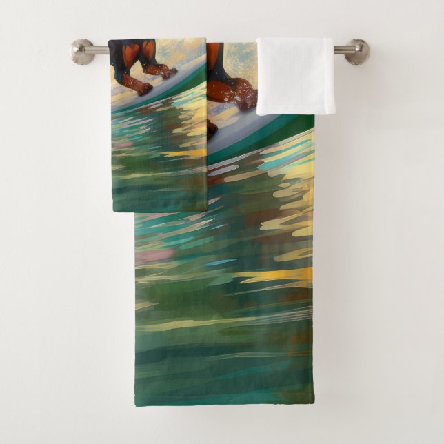 Doberman Beach Surfing Painting Bath Towel Set (Insitu)