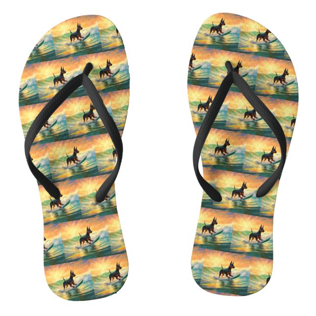 Doberman Beach Surfing Painting Thongs (Footbed)