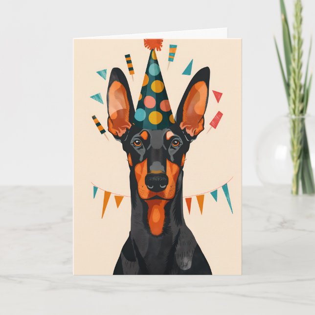Doberman Birthday Party Greeting Card (Front)