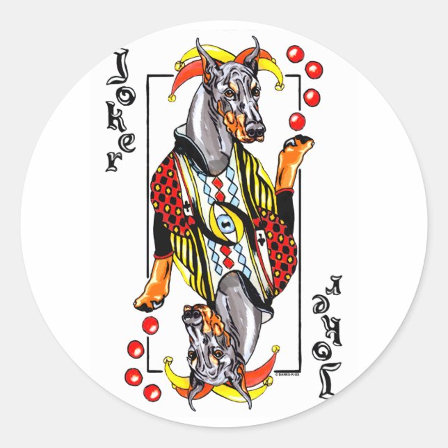 Doberman Black Joker Classic Round Sticker (Front)