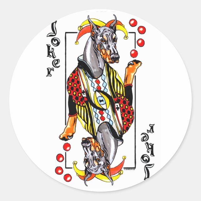 Doberman Black Joker Classic Round Sticker (Front)