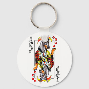 Doberman Black Joker Key Ring