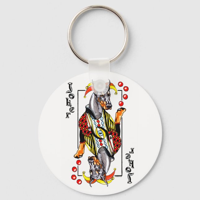 Doberman Black Joker Key Ring (Front)