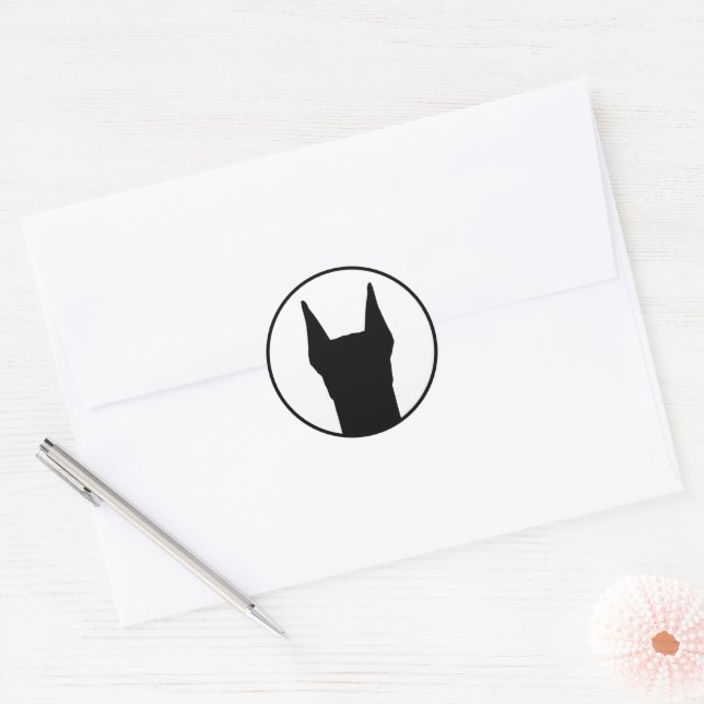 Doberman Black On White Classic Round Sticker (Envelope)