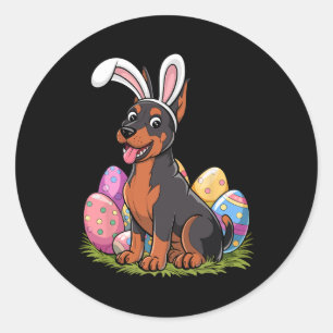 Doberman Bunny Ears Easter Egg Hunt Dog Lover East Classic Round Sticker