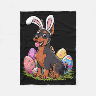 Doberman Bunny Ears Easter Egg Hunt Dog Lover East Fleece Blanket