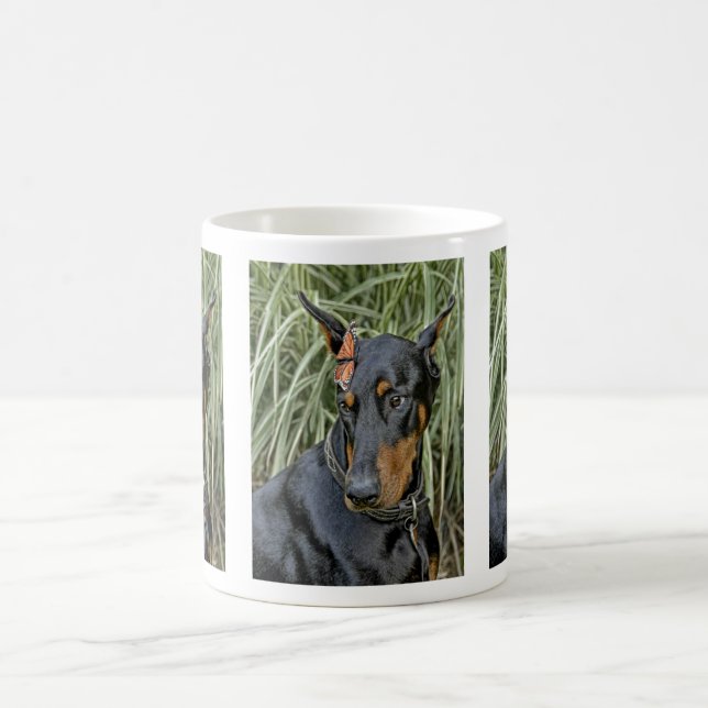 Doberman Butterfly Surprise Coffee Mug (Center)