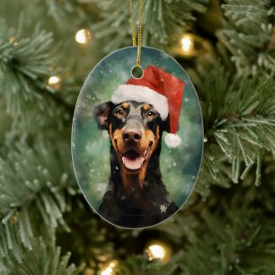 Doberman Christmas brush painting artwork Ceramic Ornament
