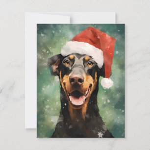 Doberman Christmas brush painting artwork Holiday Card