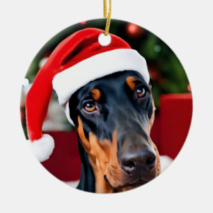 Doberman Christmas Ceramic Ornament