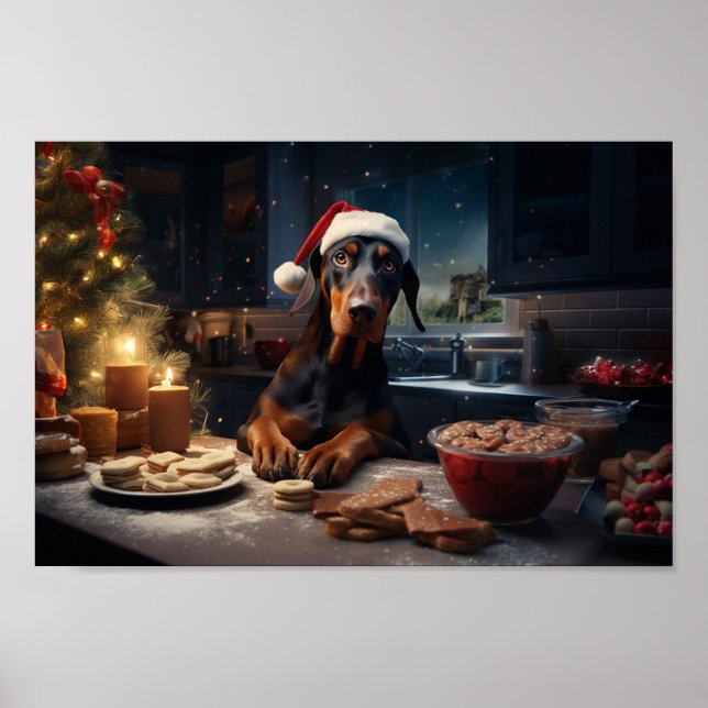 Doberman Christmas Cookies Festive Holiday Poster (Front)