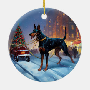 Doberman Christmas Festive Season Ceramic Ornament