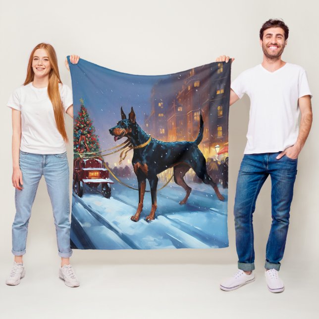 Doberman Christmas Festive Season Fleece Blanket (In Situ)