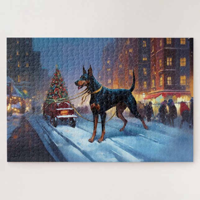 Doberman Christmas Festive Season Jigsaw Puzzle (Horizontal)