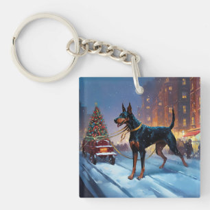 Doberman Christmas Festive Season Key Ring