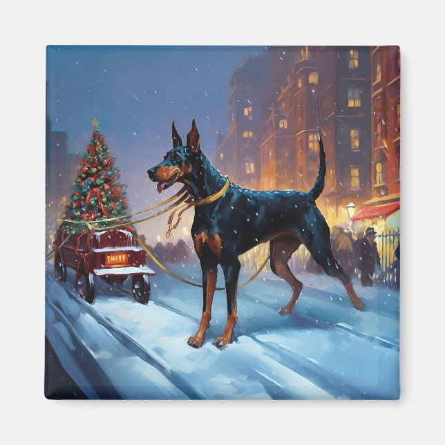 Doberman Christmas Festive Season Magnet (Front)
