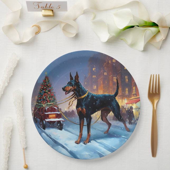 Doberman Christmas Festive Season Paper Plate (Wedding)
