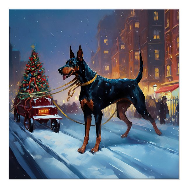 Doberman Christmas Festive Season Poster (Front)