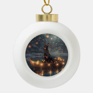 Doberman Christmas Festive Voyage  Ceramic Ball Christmas Ornament