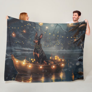 Doberman Christmas Festive Voyage  Fleece Blanket