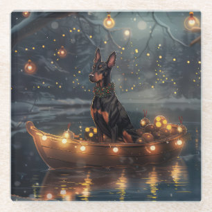 Doberman Christmas Festive Voyage  Glass Coaster