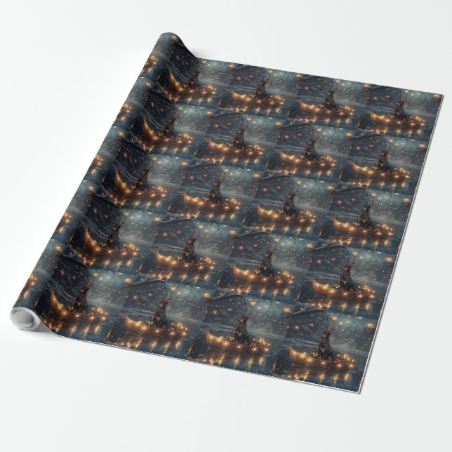 Doberman Christmas Festive Voyage  Wrapping Paper (Unrolled)