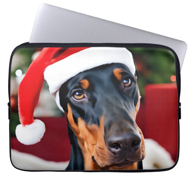 Doberman Christmas Laptop Sleeve (Front)