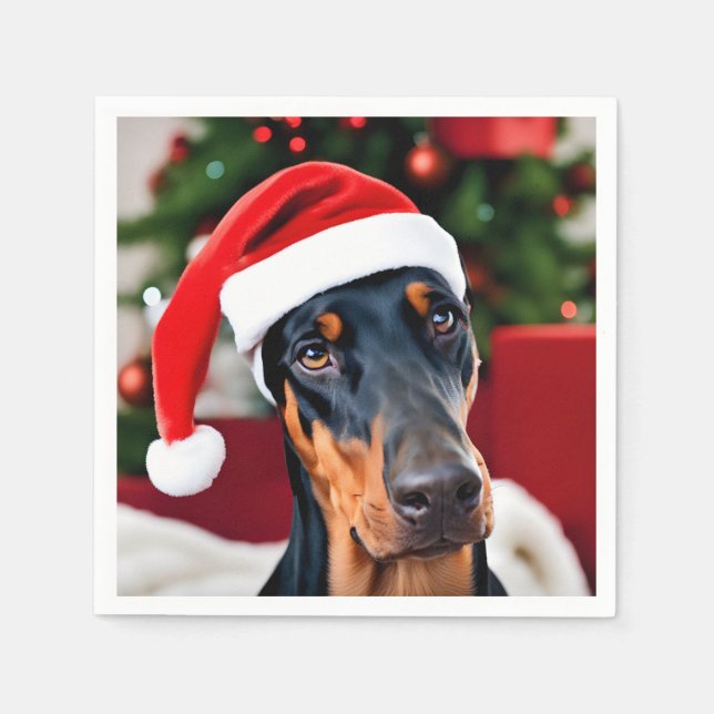 Doberman Christmas Napkin (Front)