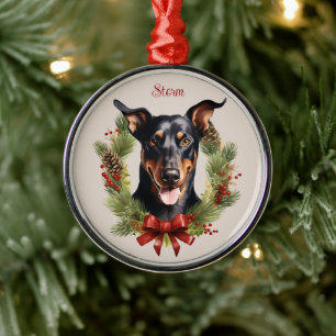 Doberman Christmas Pet Memorial Dog Breed Metal Ornament