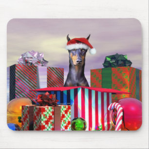Doberman Christmas Surprise Mouse Pad
