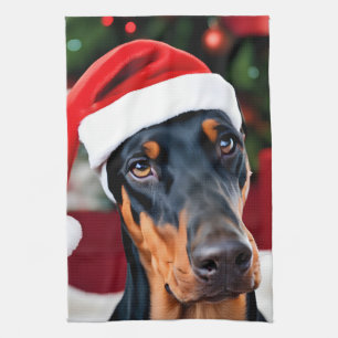Doberman Christmas Tea Towel