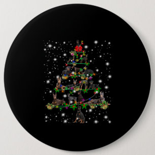 Doberman Christmas Tree Covered By Flashlight 6 Cm Round Badge