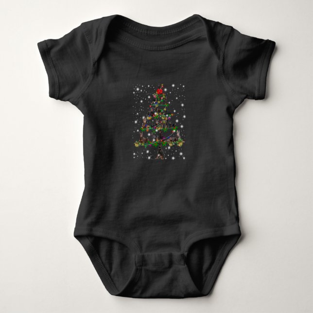 Doberman Christmas Tree Covered By Flashlight Baby Bodysuit (Front)