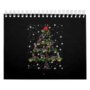 Doberman Christmas Tree Covered By Flashlight Calendar