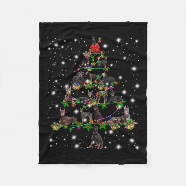 Doberman Christmas Tree Covered By Flashlight Fleece Blanket (Front)