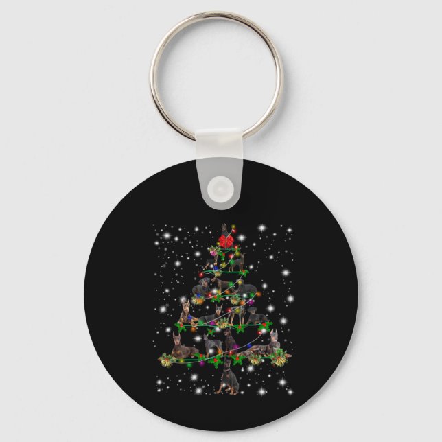 Doberman Christmas Tree Covered By Flashlight Key Ring (Front)