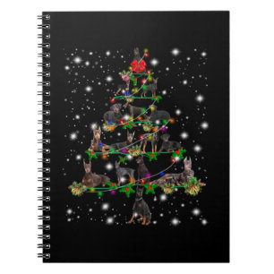 Doberman Christmas Tree Covered By Flashlight Notebook