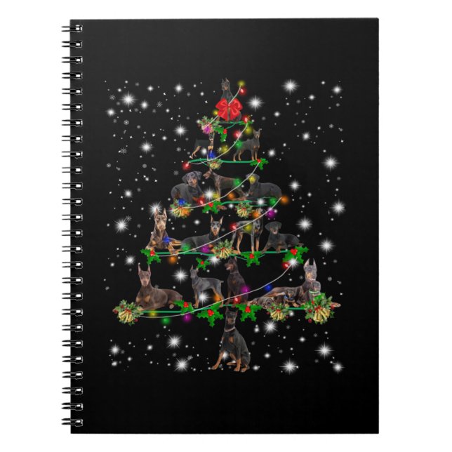 Doberman Christmas Tree Covered By Flashlight Notebook (Front)