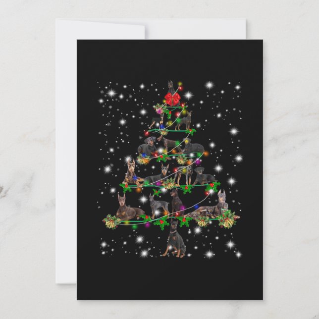 Doberman Christmas Tree Covered By Flashlight Thank You Card (Front)