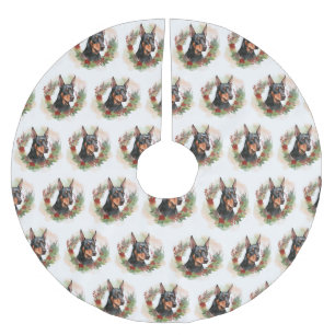 Doberman Christmas Wreath Festive Pup Brushed Polyester Tree Skirt