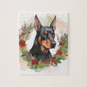 Doberman Christmas Wreath Festive Pup Jigsaw Puzzle