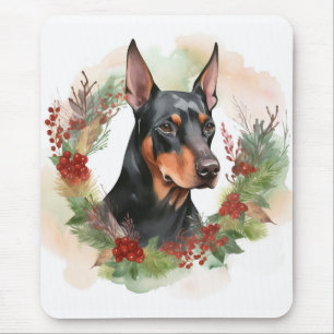 Doberman Christmas Wreath Festive Pup Mouse Pad