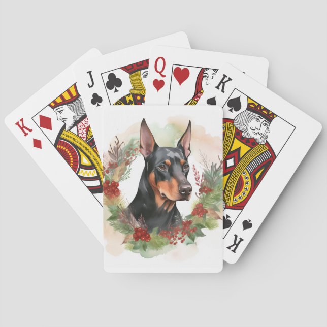 Doberman Christmas Wreath Festive Pup Playing Cards (Back)