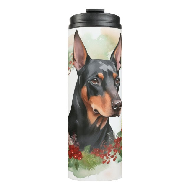 Doberman Christmas Wreath Festive Pup Thermal Tumbler (Front)