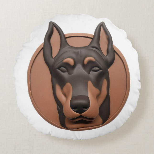 Doberman Dog 3D Inspired Round Cushion (Front)