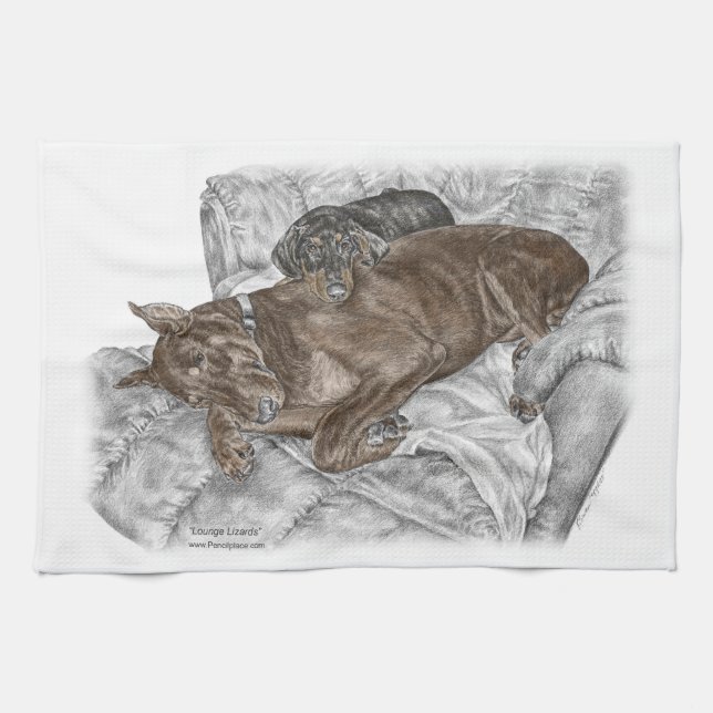 Doberman Dog and Puppy Tea Towel (Horizontal)