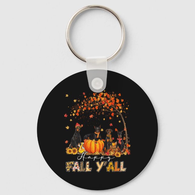 Doberman Dog Autumn Fall Pumpkin Truck Mappe Thank Key Ring (Front)