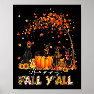 Doberman Dog Autumn Fall Pumpkin Truck Mappe Thank Poster